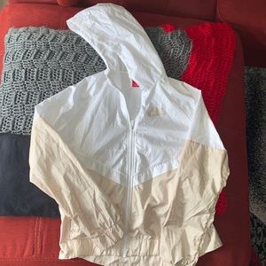 Nike White and Gold Hooded Windbreaker Jacket